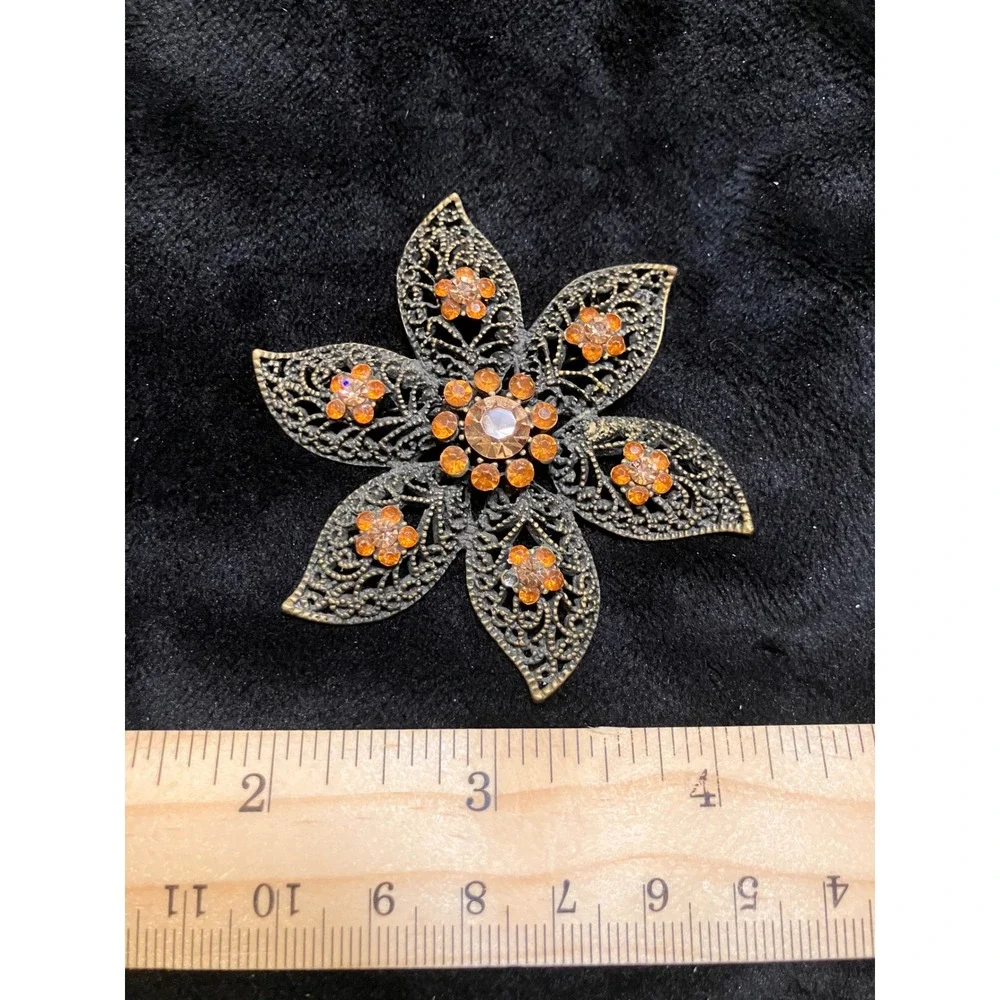 Floral Brooch Bundle Women Multicolor Rhinestone Pearl Enamel Lot of 4